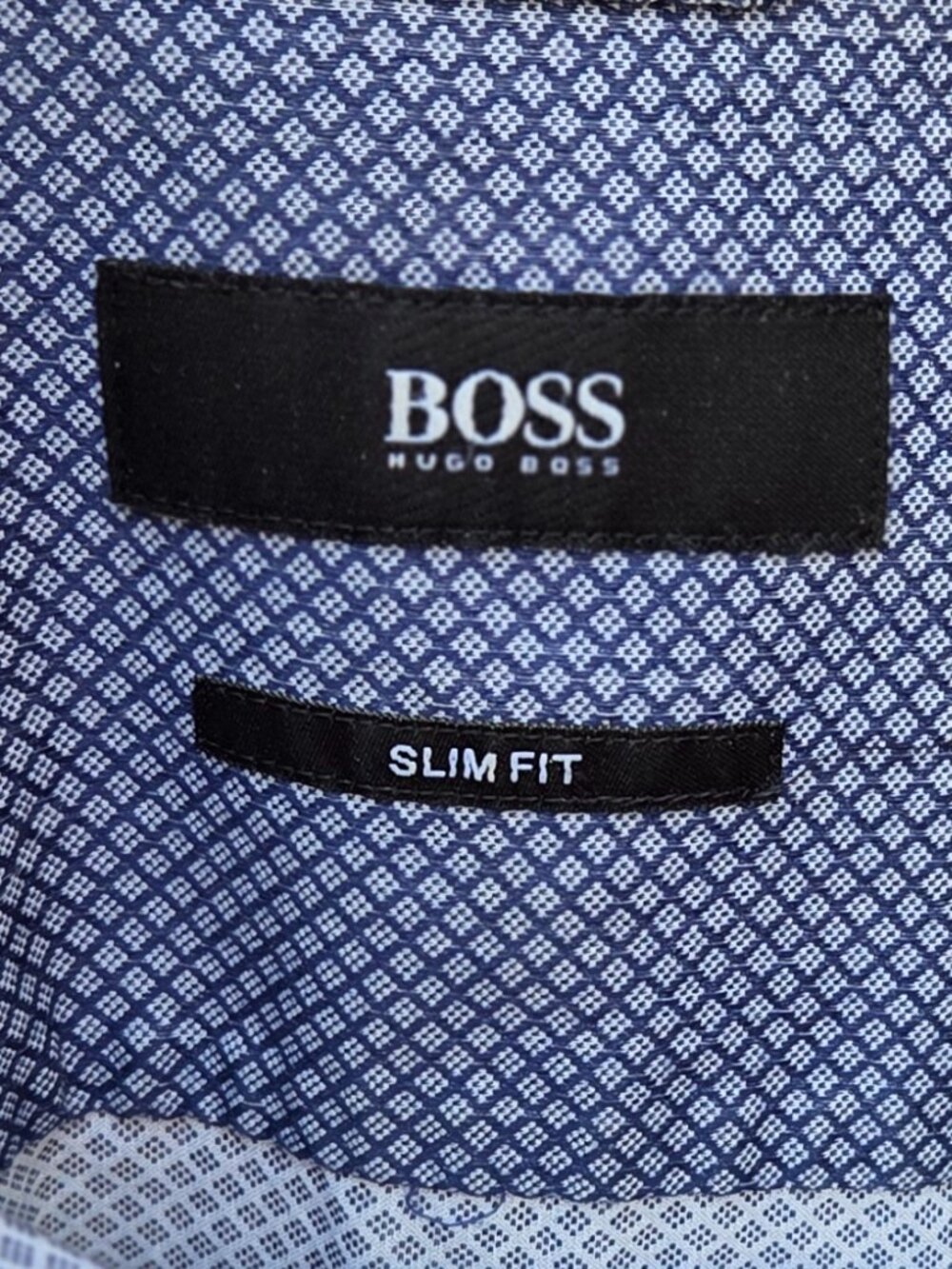 NWOT-Hugo Boss Slim Fit Shirt Men XL Micro-Geometric Blue Print LS Contemporary